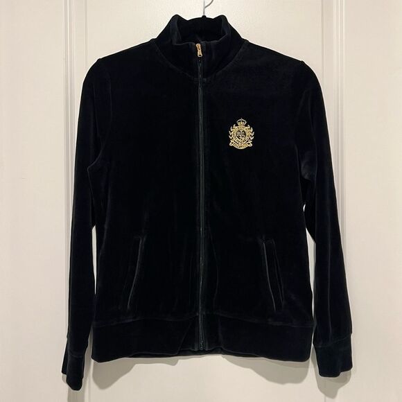 Lauren Ralph Lauren Active Women's Velour Zip Jacket Gold Embroidered Crest MP - Picture 1 of 7